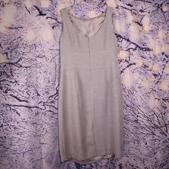 SILVER BROCADE DRESS 10 Jade Formal Cocktail Metallic Belted Cinched Classic - Picture 8 of 12